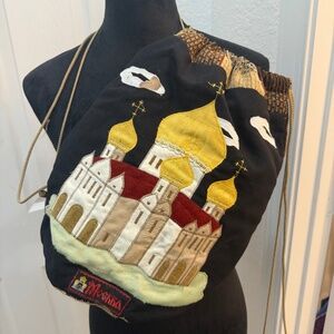 Vintage Moscow Souvenir Drawstring Bag – Embroidered Cathedral Design – 11” x 15